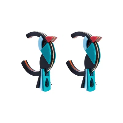 Gissa Bicalho Women's Green Handmade Acrylic Earrings Hoops Birds Turquoise In Blue