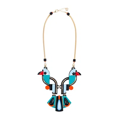 Gissa Bicalho Women's Green Handmade Acrylic Necklace Birds Turquoise