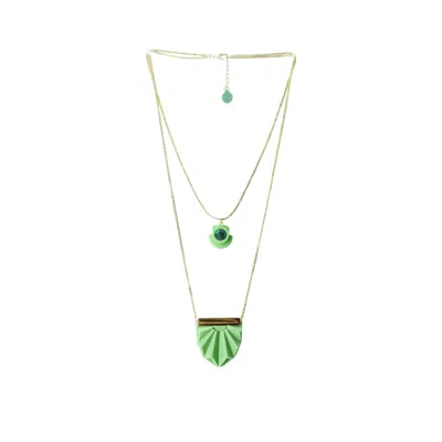 Gissa Bicalho Women's Green Handmade Acrylic Necklace Double Charm Papyrus Pistachio