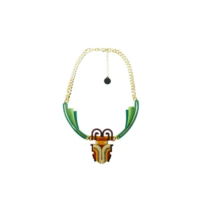 Gissa Bicalho Women's Green Handmade Acrylic Necklace Scarab Topaz