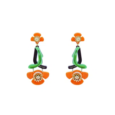 Gissa Bicalho Women's Green / Orange Acrylic Handmade Earring L Wild Flower Living Coral In Multi