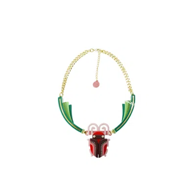 Gissa Bicalho Women's Green / Pink / Purple Handmade Acrylic Necklace Scarab Pink