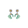 Gissa Bicalho Women's Green / Purple Handmade Acrylic Earring Cosmos Flower Pale Green In Green