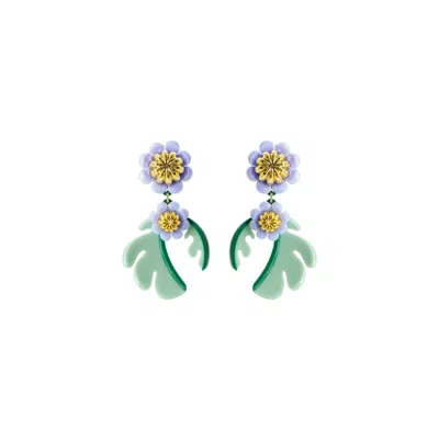 Gissa Bicalho Women's Green / Purple Handmade Acrylic Earring Cosmos Flower Pale Green