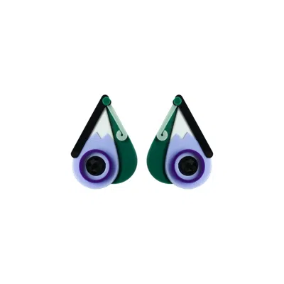 Gissa Bicalho Women's Green / Purple Handmade Acrylic Earring Short Butterfly Purple In Multi