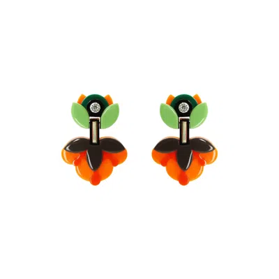 Gissa Bicalho Women's Green / Yellow Handmade Acrylic Earring Petunia Medium - Living Coral In Multi