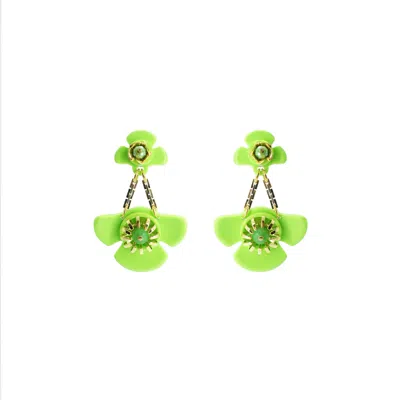 Gissa Bicalho Women's Green / Yellow Handmade Acrylic Earring Short Wild Flower Pistachio