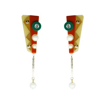 Gissa Bicalho Women's Green / Yellow / Orange Handmade Acrylic Earring Short Inti Kahki In Neutral