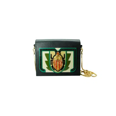 Gissa Bicalho Women's Handmade Acrylic Bag Scarab Leather Embroidered Black