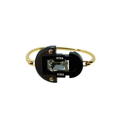 Gissa Bicalho Women's Handmade Acrylic Bracelet Deco Mirror Rectangular Stone Black