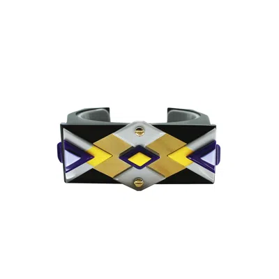Gissa Bicalho Women's Handmade Acrylic Bracelet Kuntur/ Yellow In Black