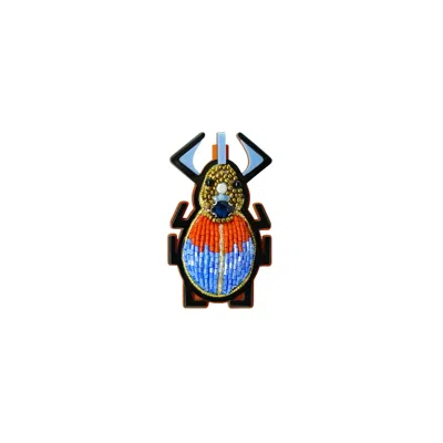 Gissa Bicalho Women's Handmade Acrylic Brooch Embroidered Scarab Topaz In Black