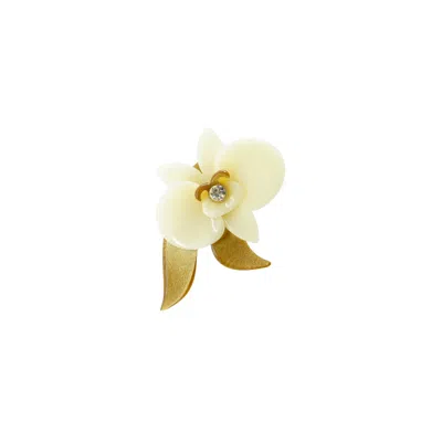 Gissa Bicalho Women's Handmade Acrylic Brooch Orchid  And Leave Cream In Yellow