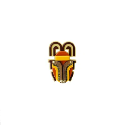 Gissa Bicalho Women's Handmade Acrylic Brooch Scarab Deco Kahki In Yellow