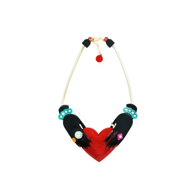 Gissa Bicalho Women's Handmade Acrylic Chocker Necklace Hands And Heart - Black