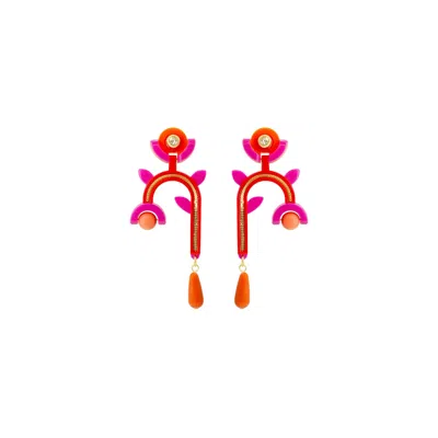 Gissa Bicalho Women's Handmade Acrylic Earring Casca Danta Red