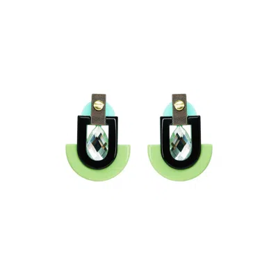Gissa Bicalho Women's Handmade Acrylic Earring Deco S Stone Mirror Drop Green
