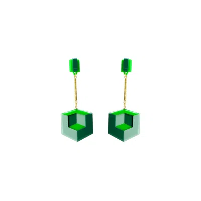 Gissa Bicalho Women's Handmade Acrylic Earring Double Cube Green
