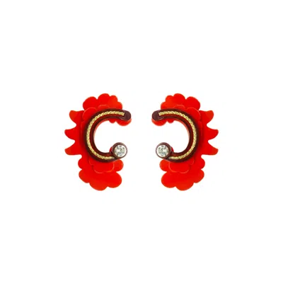 Gissa Bicalho Women's Handmade Acrylic Earring Flower Ella Red
