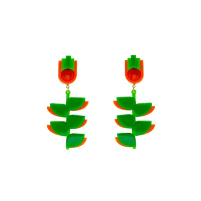 Gissa Bicalho Women's Handmade Acrylic Earring Heliconia - Orange