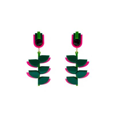 Gissa Bicalho Women's Handmade Acrylic Earring Heliconia - Pink