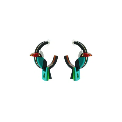 Gissa Bicalho Women's Handmade Acrylic Earring Hoop Toucan In Green