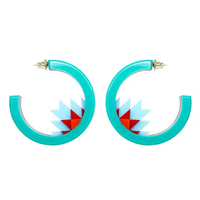 Gissa Bicalho Women's Handmade Acrylic Earring Hoops Kuntur & Turquoise Green In Multi