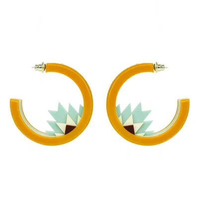 Gissa Bicalho Women's Handmade Acrylic Earring Hoops Kuntur Mustard