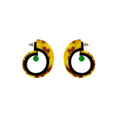 Gissa Bicalho Women's Handmade Acrylic Earring Hoops Orion - Green In Brown