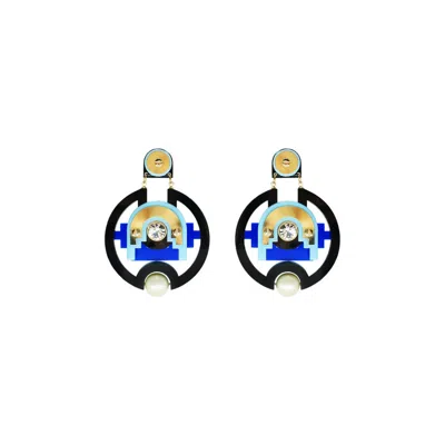 Gissa Bicalho Women's Handmade Acrylic Earring Hoops Tikal / Blue In Multi