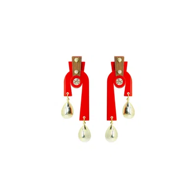 Gissa Bicalho Women's Handmade Acrylic Earring Libra Deco Red