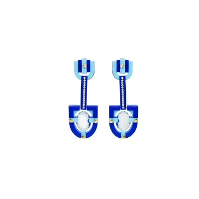 Gissa Bicalho Women's Handmade Acrylic Earring Long Oval Cut Stone Blue