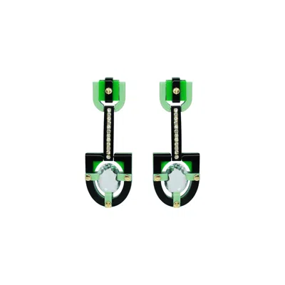 Gissa Bicalho Women's Handmade Acrylic Earring Long Oval Cut Stone Green