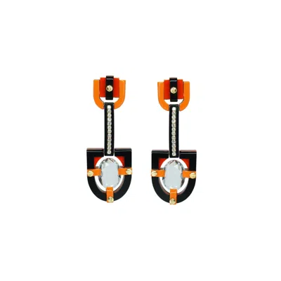 Gissa Bicalho Women's Handmade Acrylic Earring Long Oval Cut Stone Orange