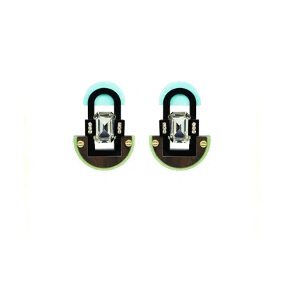 Gissa Bicalho Women's Handmade Acrylic Earring M Deco Mirror Rectangular Stone Green