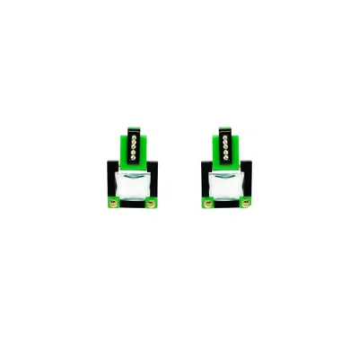 Gissa Bicalho Women's Handmade Acrylic Earring M Deco Rectangular Cut Stone Green
