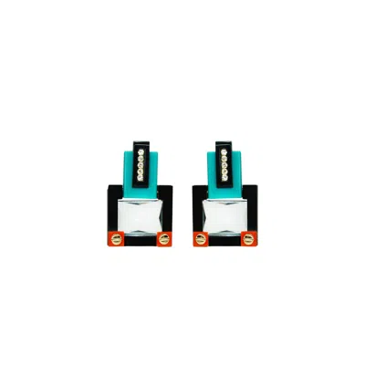 Gissa Bicalho Women's Handmade Acrylic Earring M Deco Rectangular Cut Stone Turquoise In Neutral