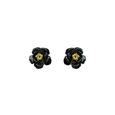 Gissa Bicalho Women's Handmade Acrylic Earring Open Rose - Black