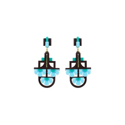 Gissa Bicalho Women's Handmade Acrylic Earring Pendant Three Flowers Chocolate / Blue
