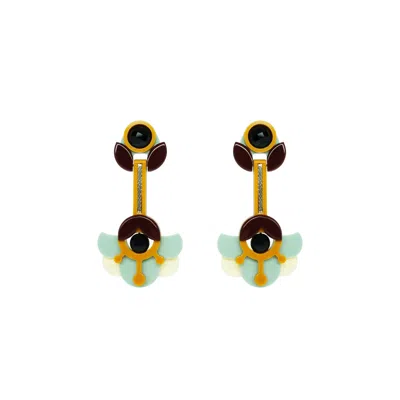 Gissa Bicalho Women's Handmade Acrylic Earring Petunia - Green In Gold