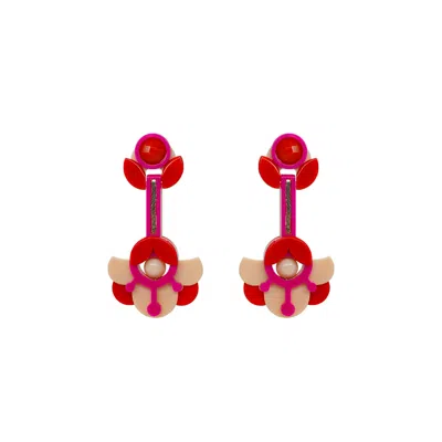 Gissa Bicalho Women's Handmade Acrylic Earring Petunia - Red