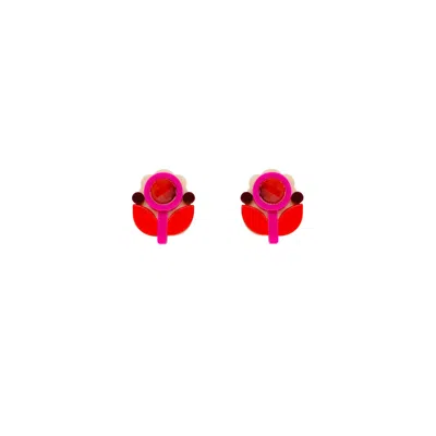 Gissa Bicalho Women's Handmade Acrylic Earring Petunia Small - Red