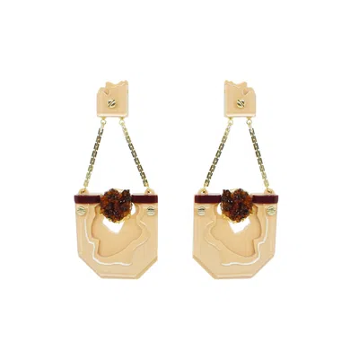 Gissa Bicalho Women's Handmade Acrylic Earring Relief Pendant In Gold
