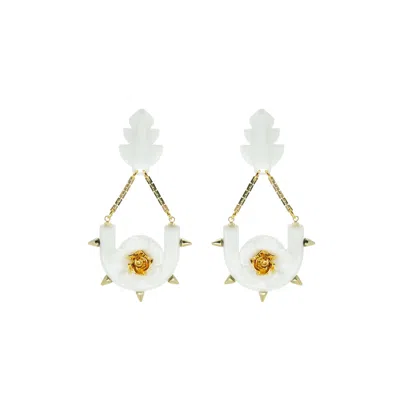 Gissa Bicalho Women's Handmade Acrylic Earring Rose And Leaf - White