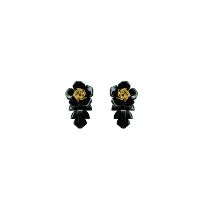 Gissa Bicalho Women's Handmade Acrylic Earring Rose And Leaf S - Black