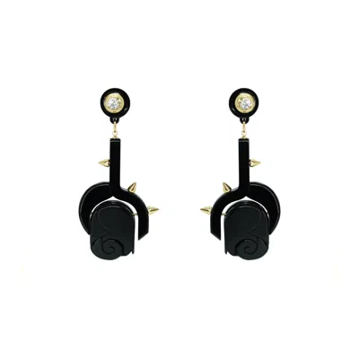 Gissa Bicalho Women's Handmade Acrylic Earring Rose Pendant - Black