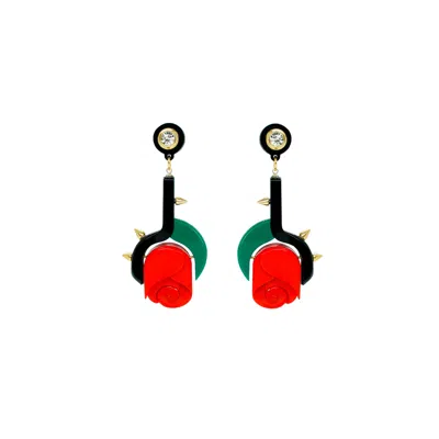 Gissa Bicalho Women's Handmade Acrylic Earring Rose Pendant - Red