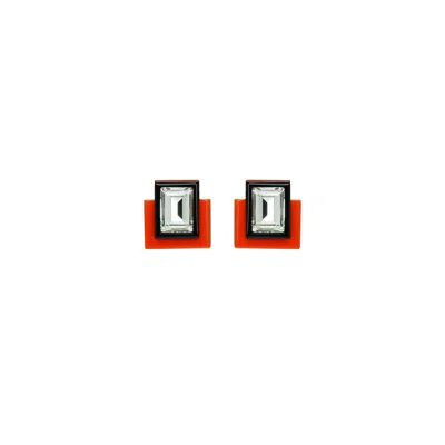 Gissa Bicalho Women's Handmade Acrylic Earring S Deco Rectangular Cut-off Stone Orange