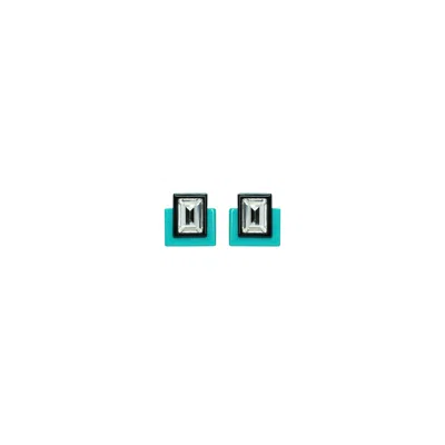 Gissa Bicalho Women's Handmade Acrylic Earring S Deco Rectangular Cut-off Stone Turquoise In Blue