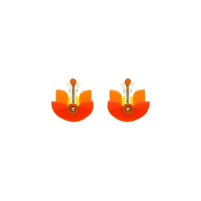 Gissa Bicalho Women's Handmade Acrylic Earring Short Lotus Flower - Orange